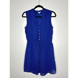 GUESS Women's Dress Sleeveless‎ Blue Polka Dot Cinch Waist Size Small Summer